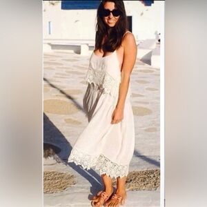 Free People Star Slip Dress Crochet Midi Size M IVORY NWT